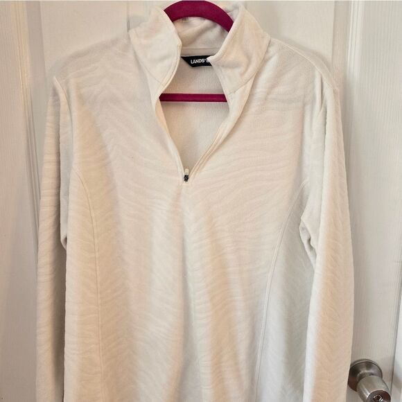Lands' End White Fleece Pullover - Picture 1 of 5